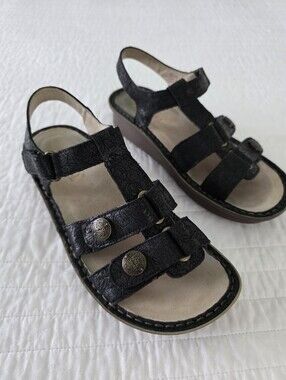 Alegria KLE-495 Black Leather Triple-Strap Sandals 39 US 8-8.5